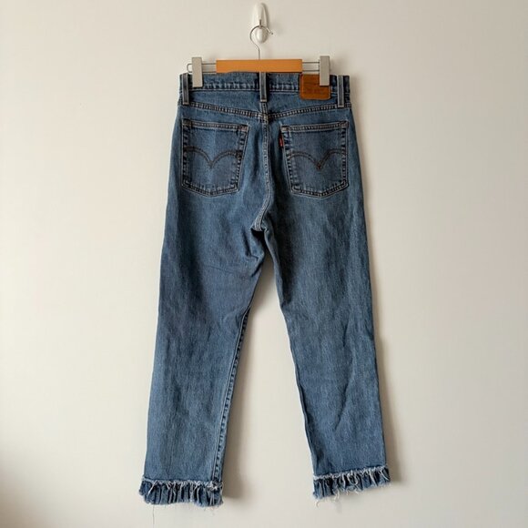 Levi's Wedge Straight Raw Ruffle Hem Denim Jeans Blue Wash Size 27 - Picture 3 of 6